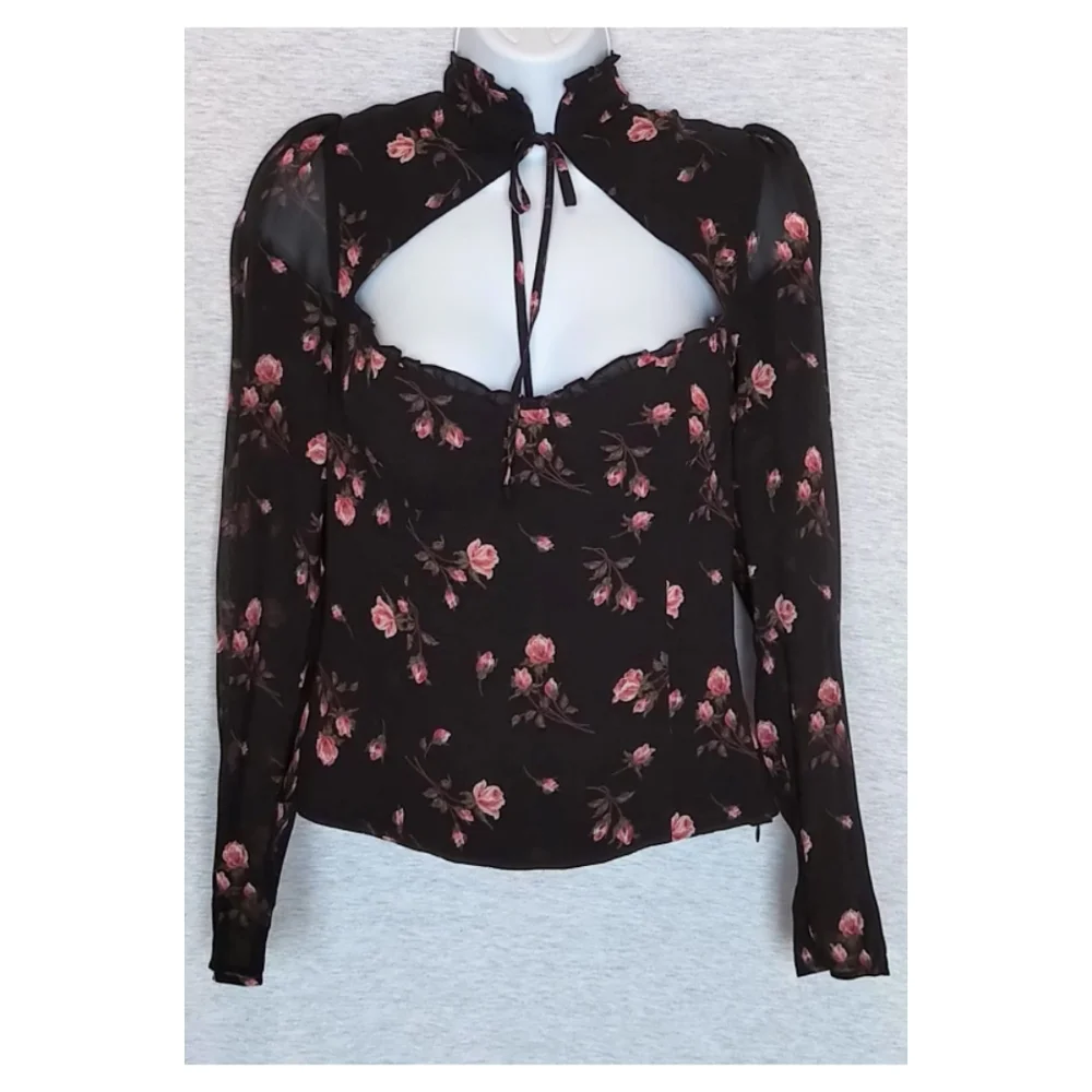Reformation Black Floral Long-Sleeve Sweetheart Top - Picture 2 of 12